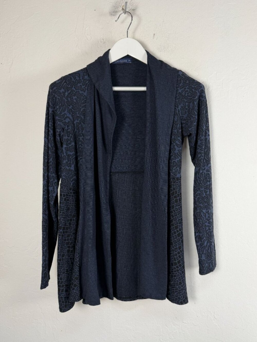 Cut Loose Womens Navy Open Front Cardigan Small Rose Croc Print Mixed USA Made